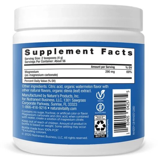 Bột magie Natural Vitality calm vị dưa hấu lọ 226g - Lọ